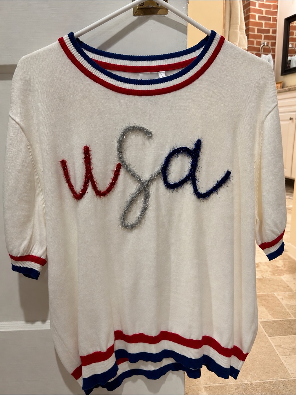 Queen of Sparkles Knit Sweater with Red, Blue and Silver USA
